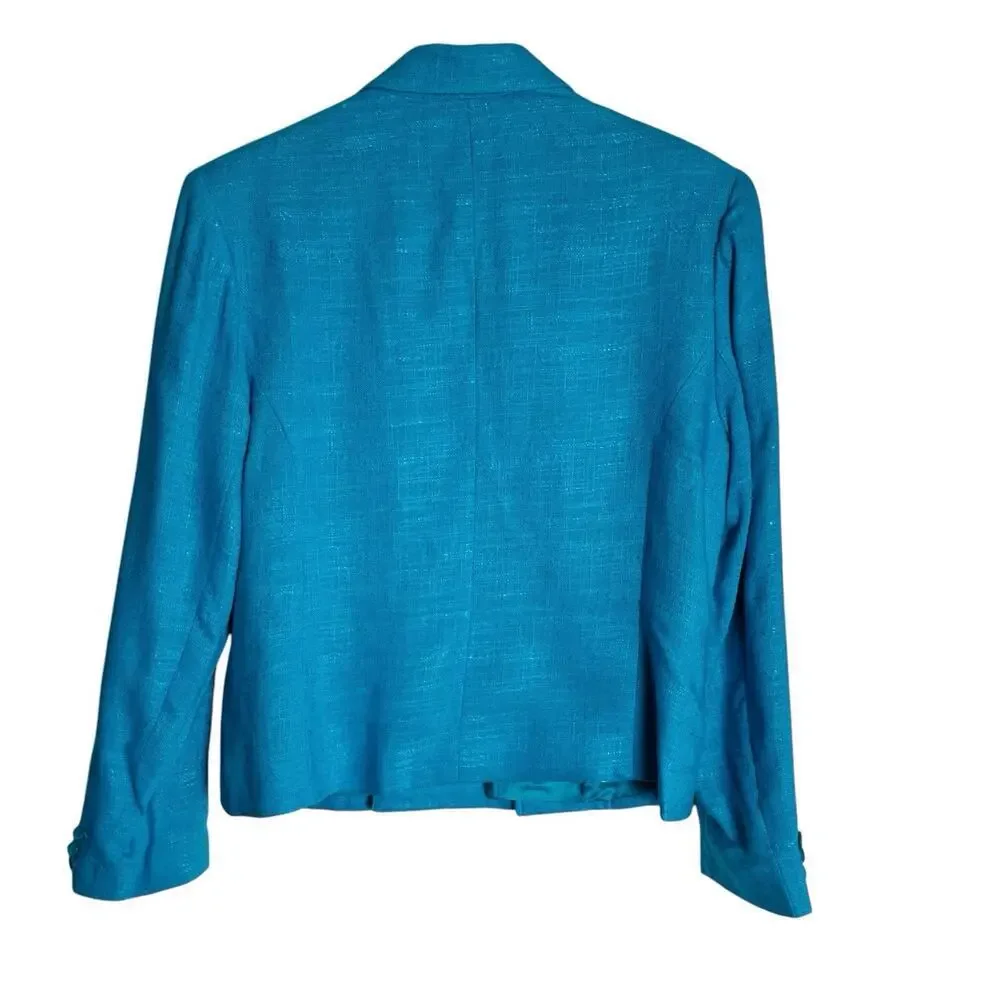 Vintage‎ Gilmor Blazer Jacket Womens 10 Turquoise Rayon Flax Double Breasted